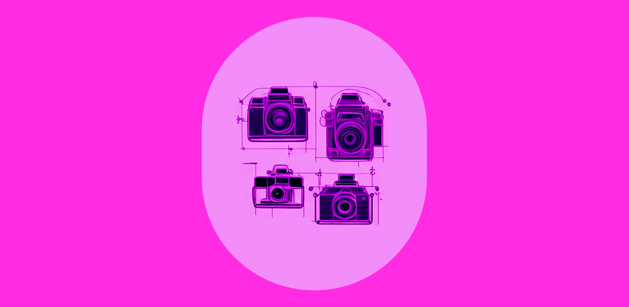 Doodle image of different cameras on a pink backdrop