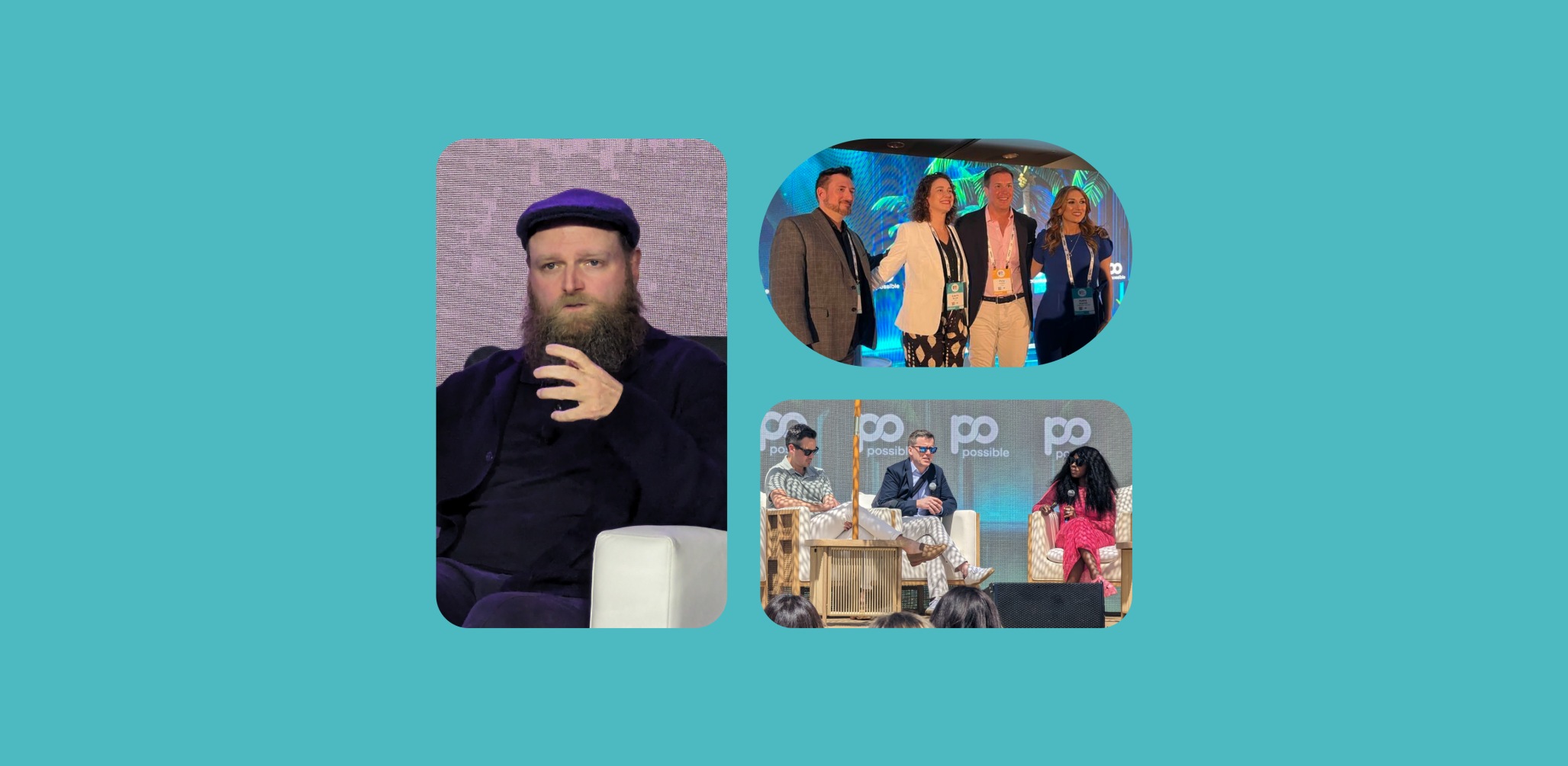 Collage photo featuring panelists at POSSIBLE Miami.