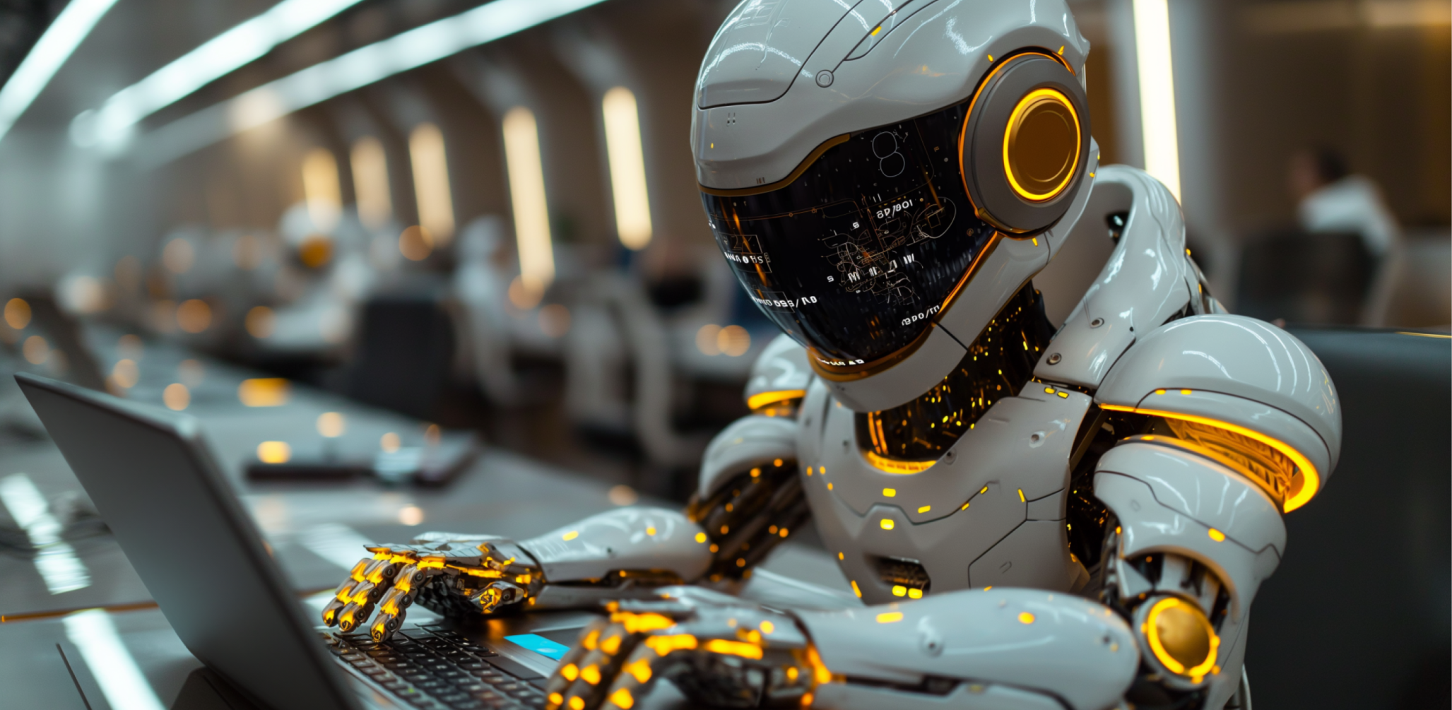 Image depicting a robot typing on a computer