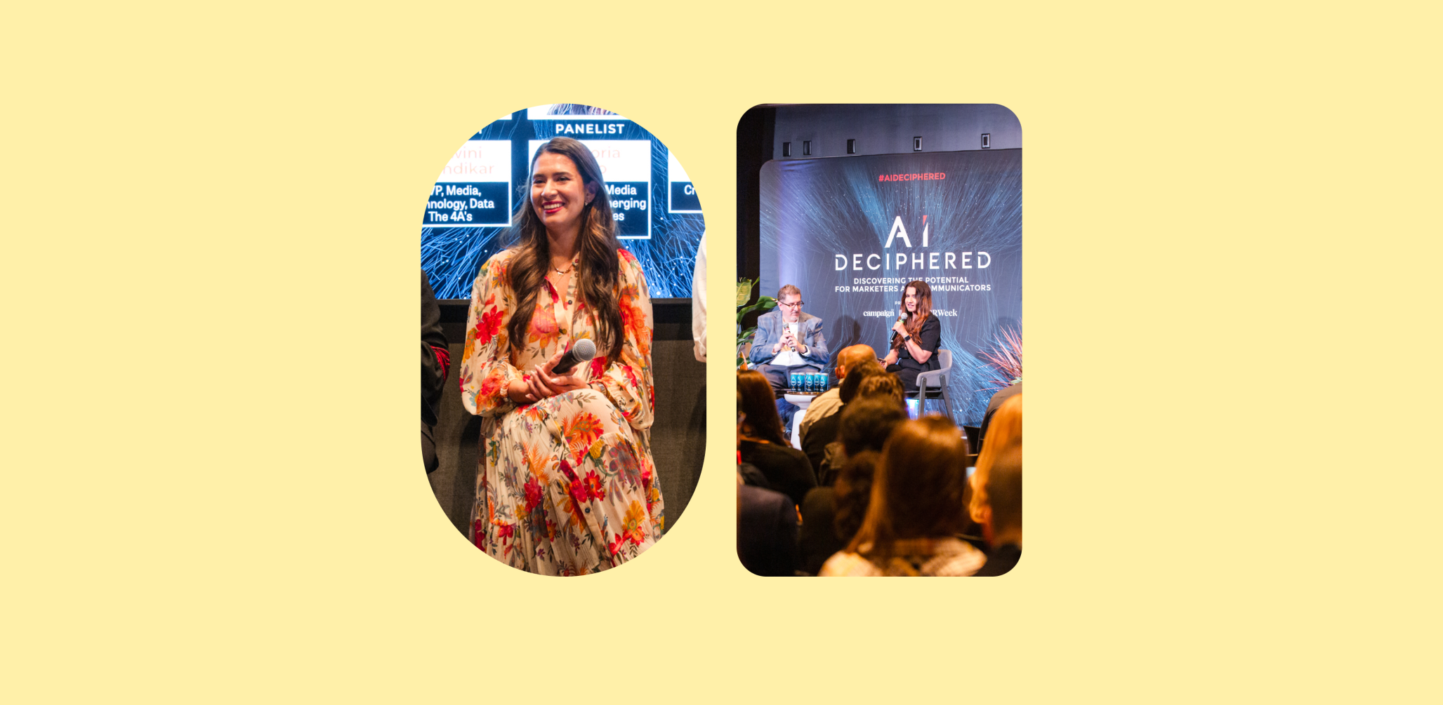 two photos of the AI Deciphered event