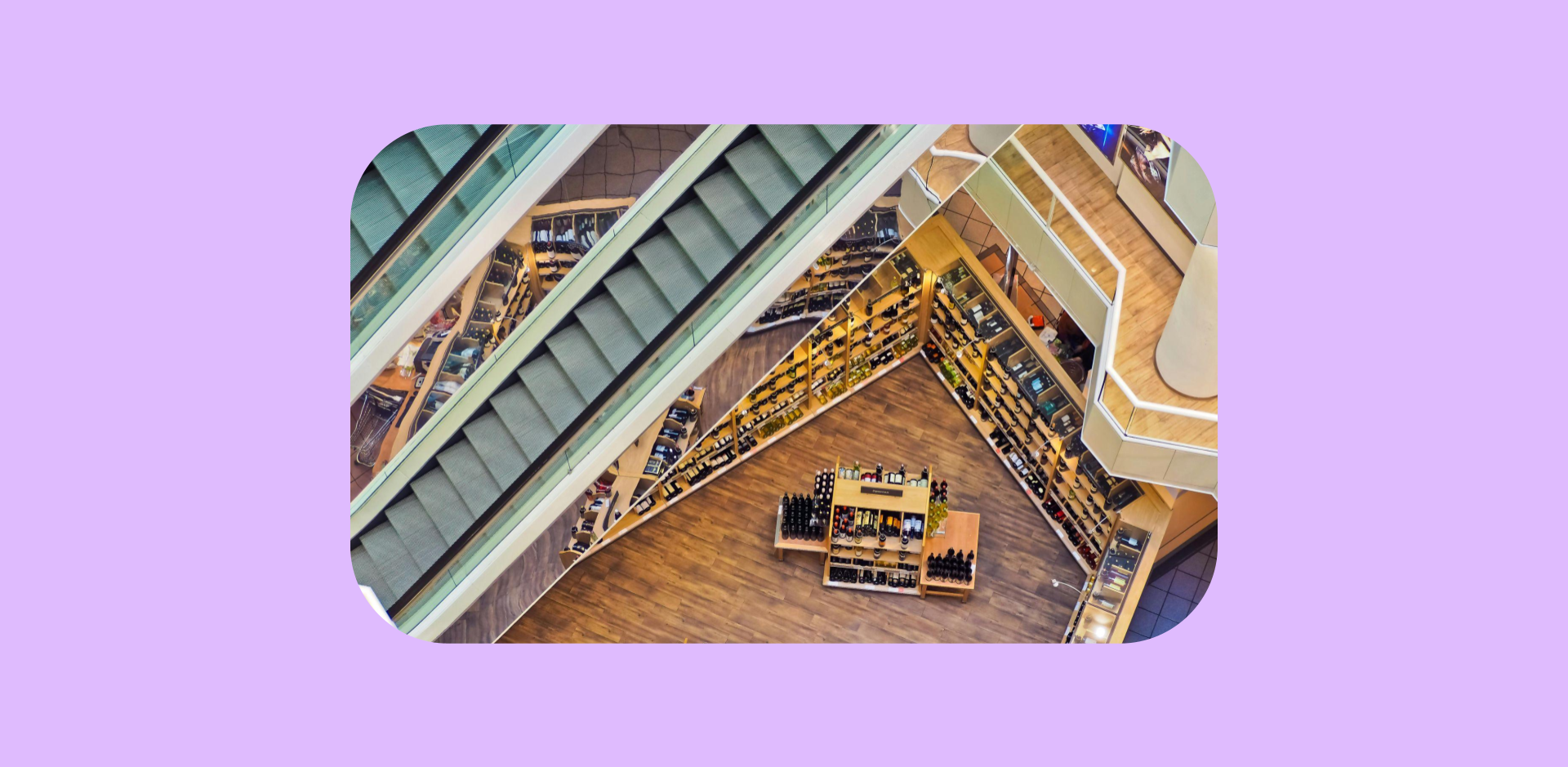 A view looking down a mall stairwell