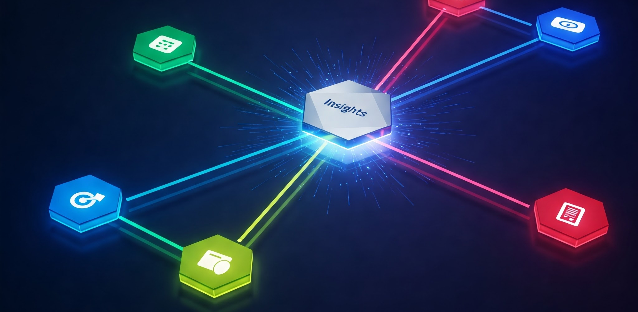 colorful icons with the word insights in the middle connected with lines