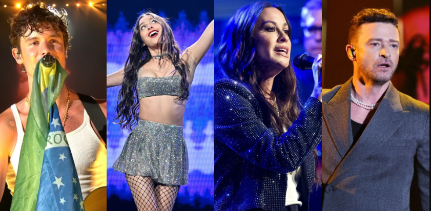 shawn mendes, olivia rodrigo, alanis morrisete and justin timberlake