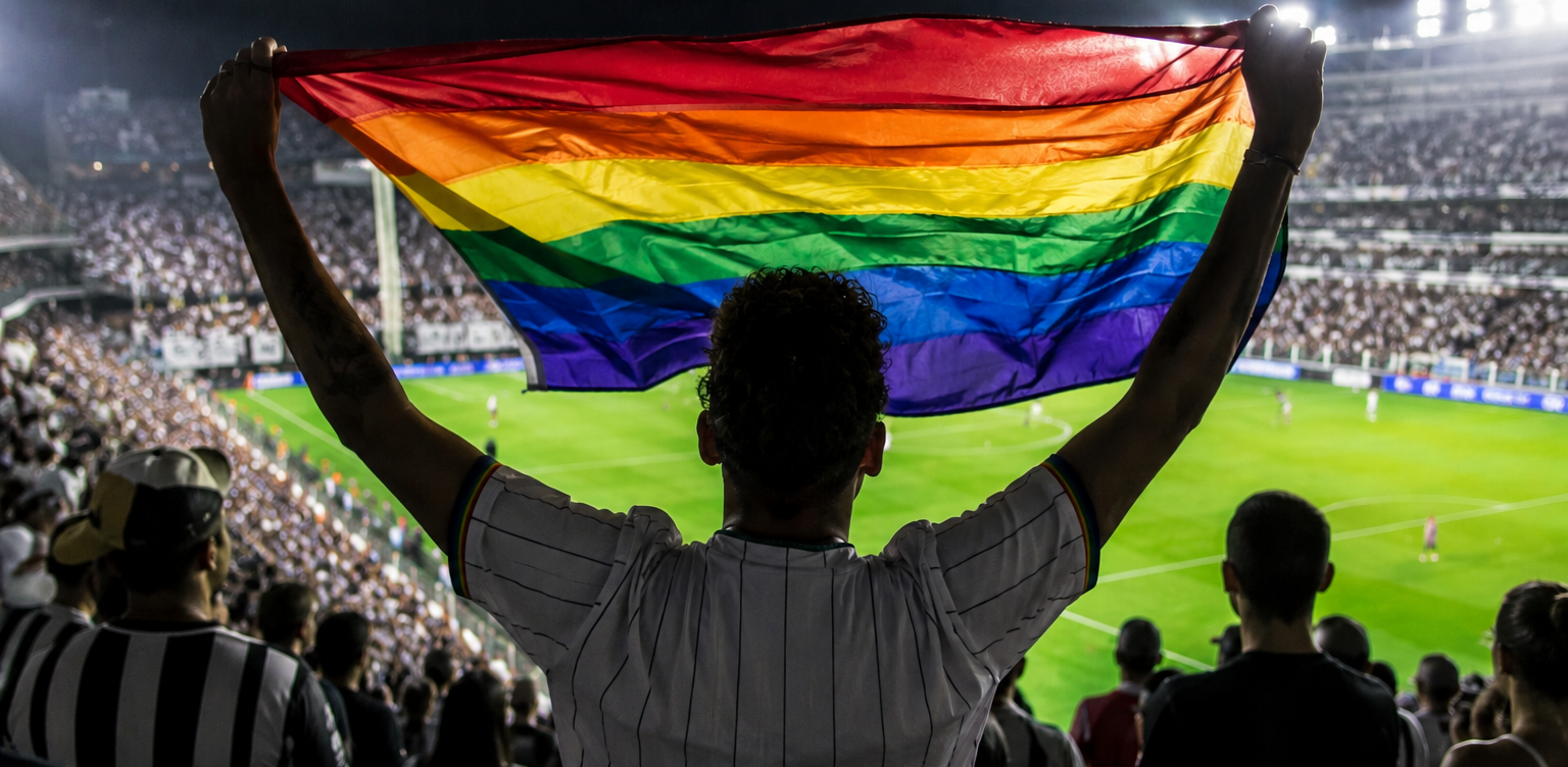 ai generated person with pride flag at stadium