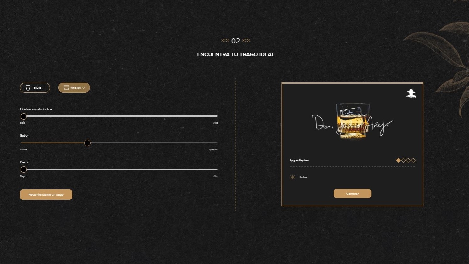 A landing page where users can get cocktail recommendations based on their taste