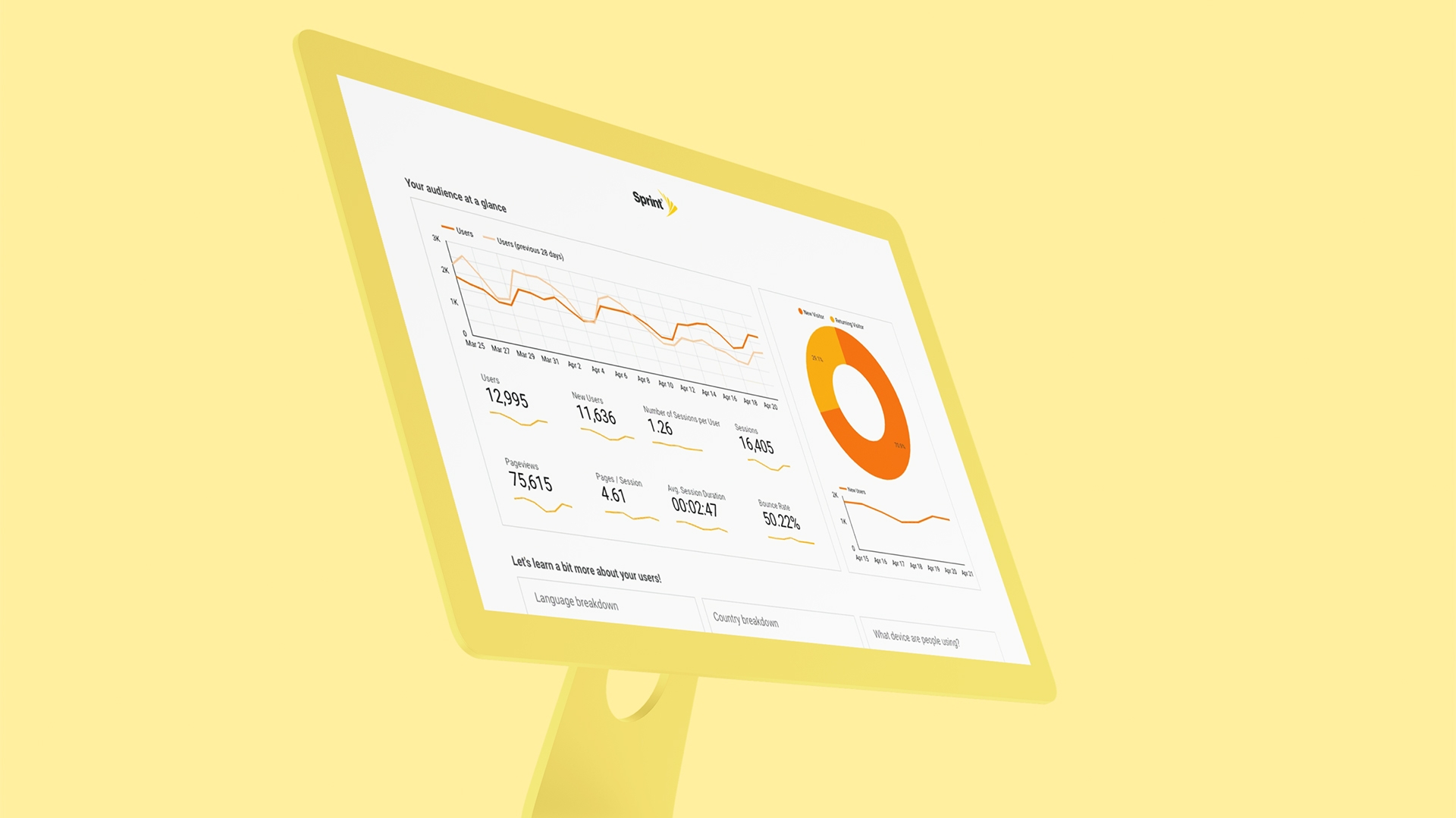 A graphic of a computer showing a dashboard full of data