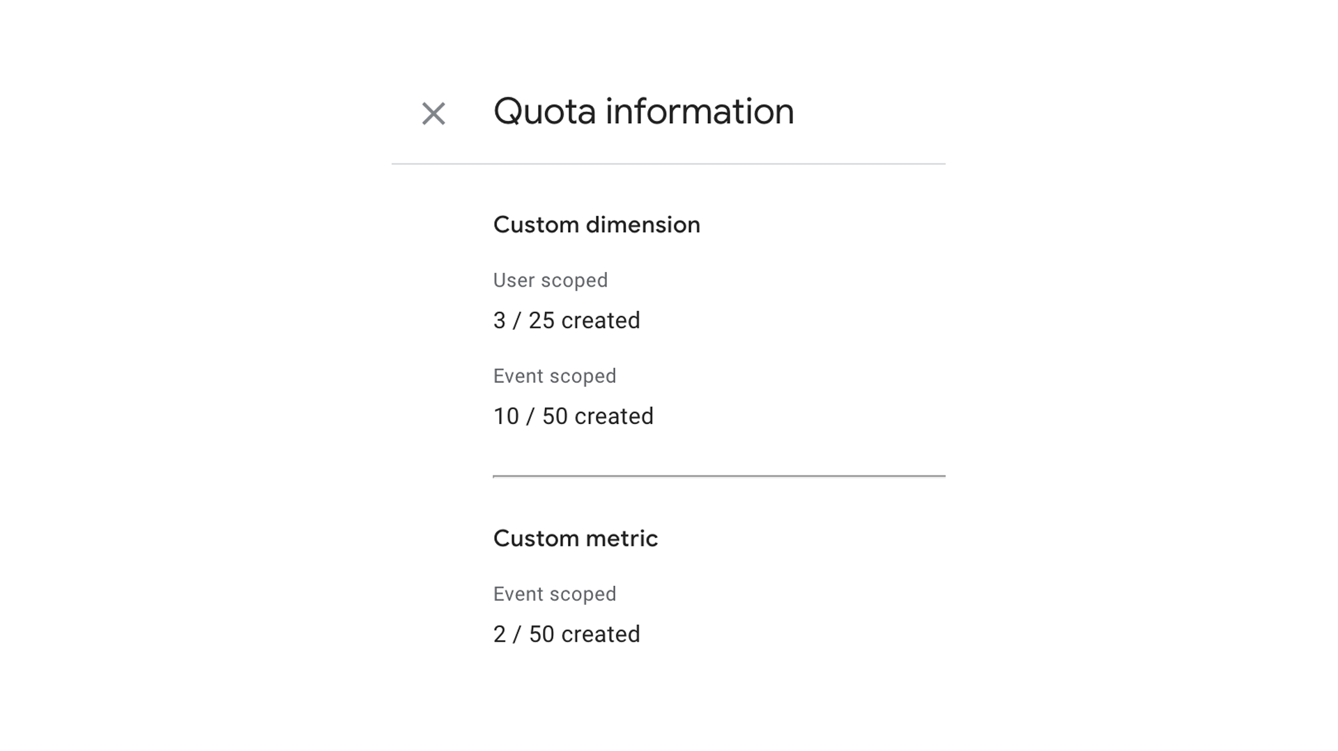 GA quota information interface