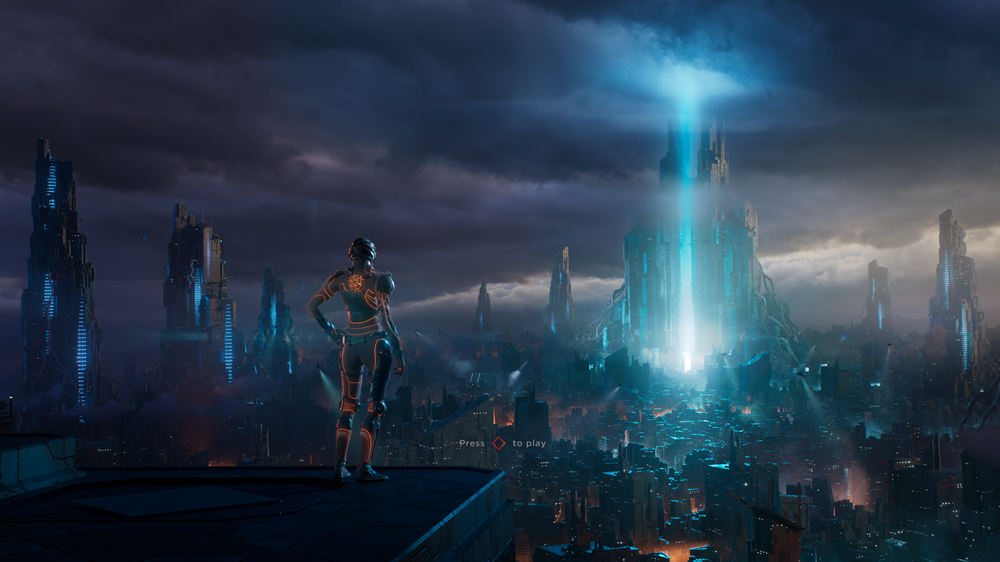 Hp omen game with a player standing on a mountain