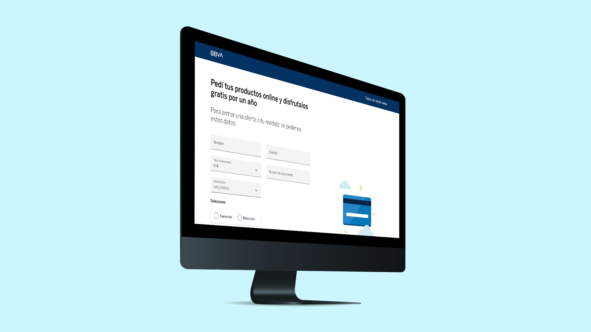 a computer showing a BBVA sign up form