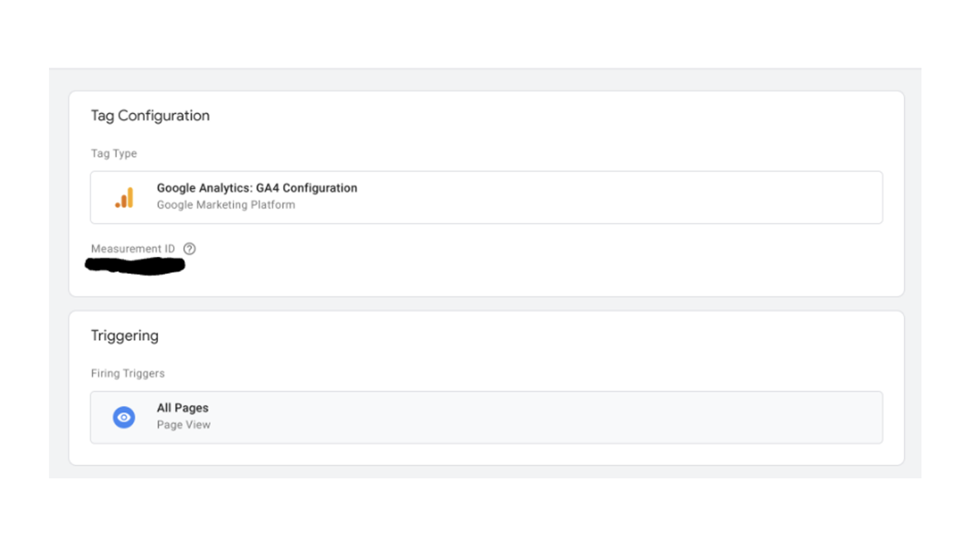 Google analytics interface showing a ID tag