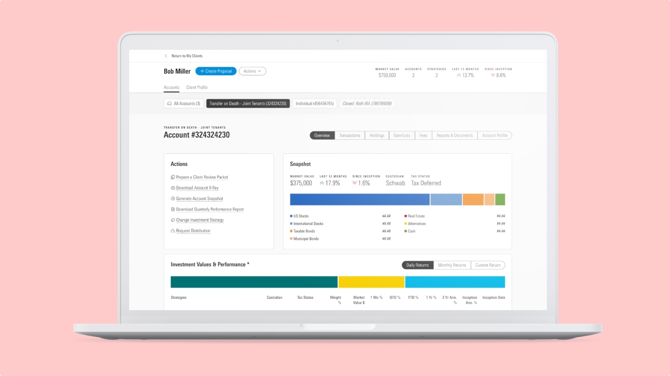 Laptop mockup with an account page from Morningstar on screen