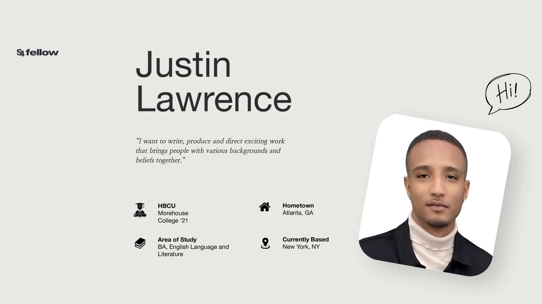 Information and headshot of S4 Fellow Justin Lawrence