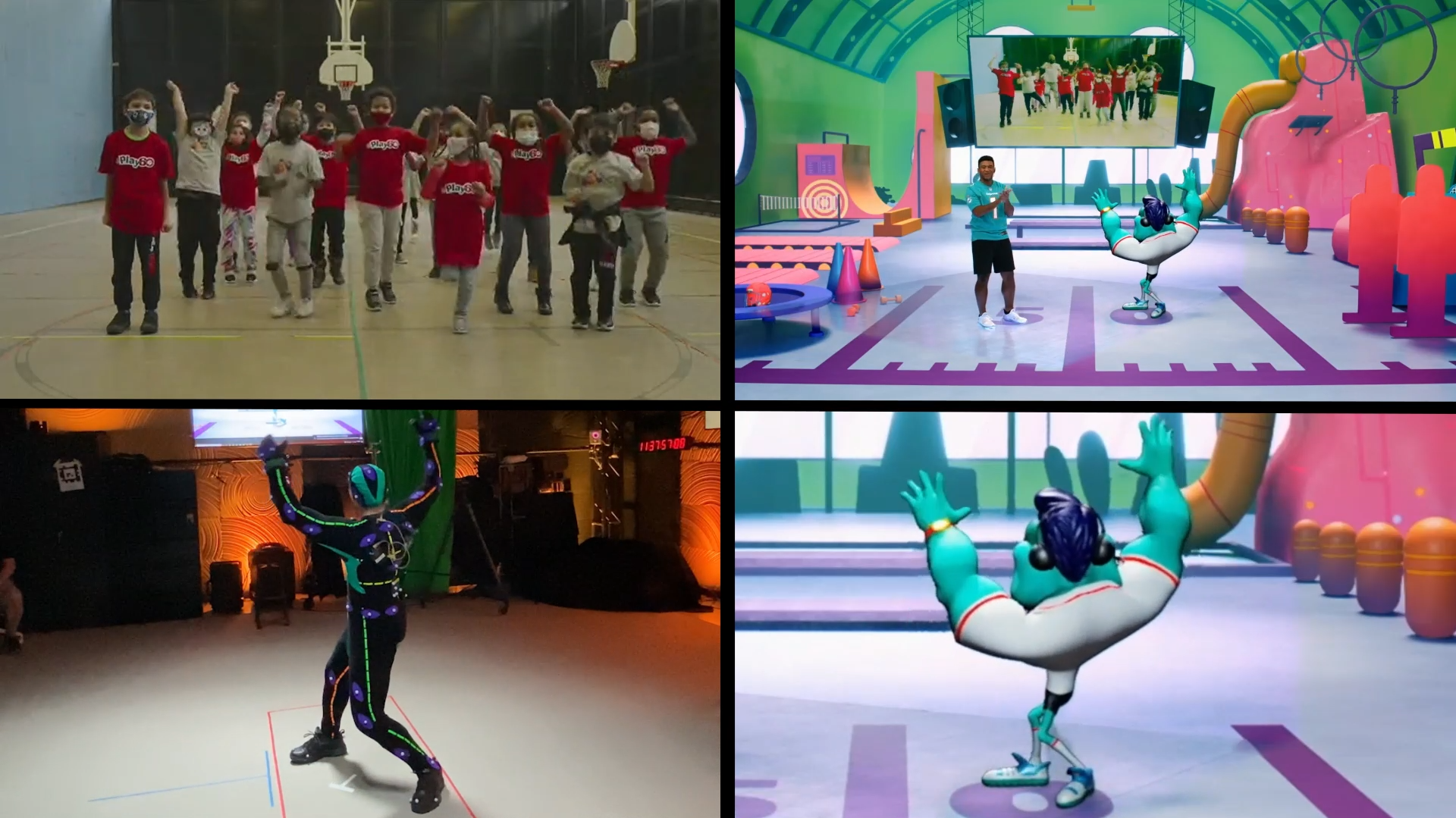 Four images showing the GoNoodle live stream
