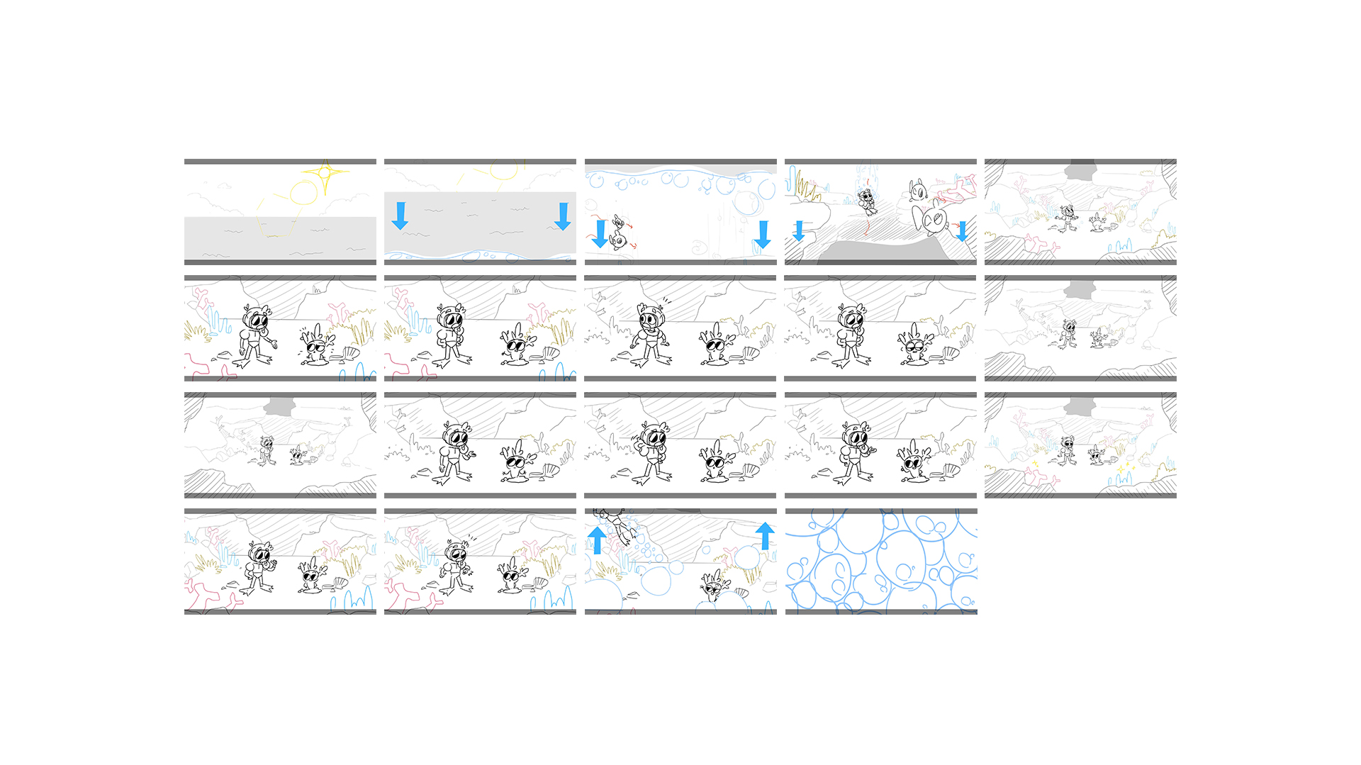 Image of the storyboard of the whole animation.