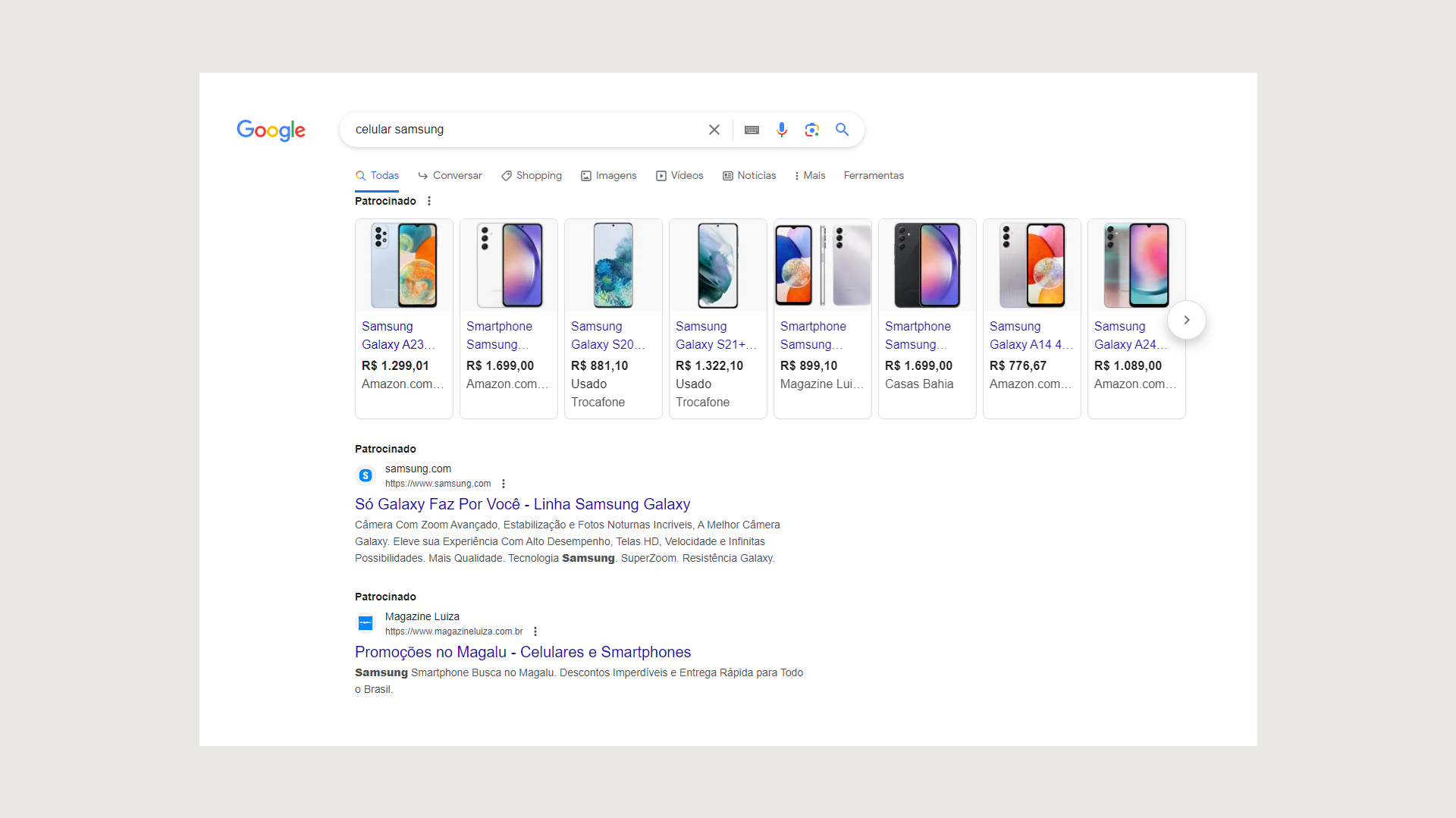 screenshot showing results after searching for smartphones
