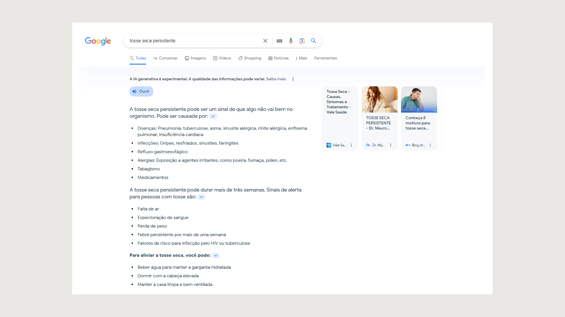 screenshot showing results when searching for health information on Google