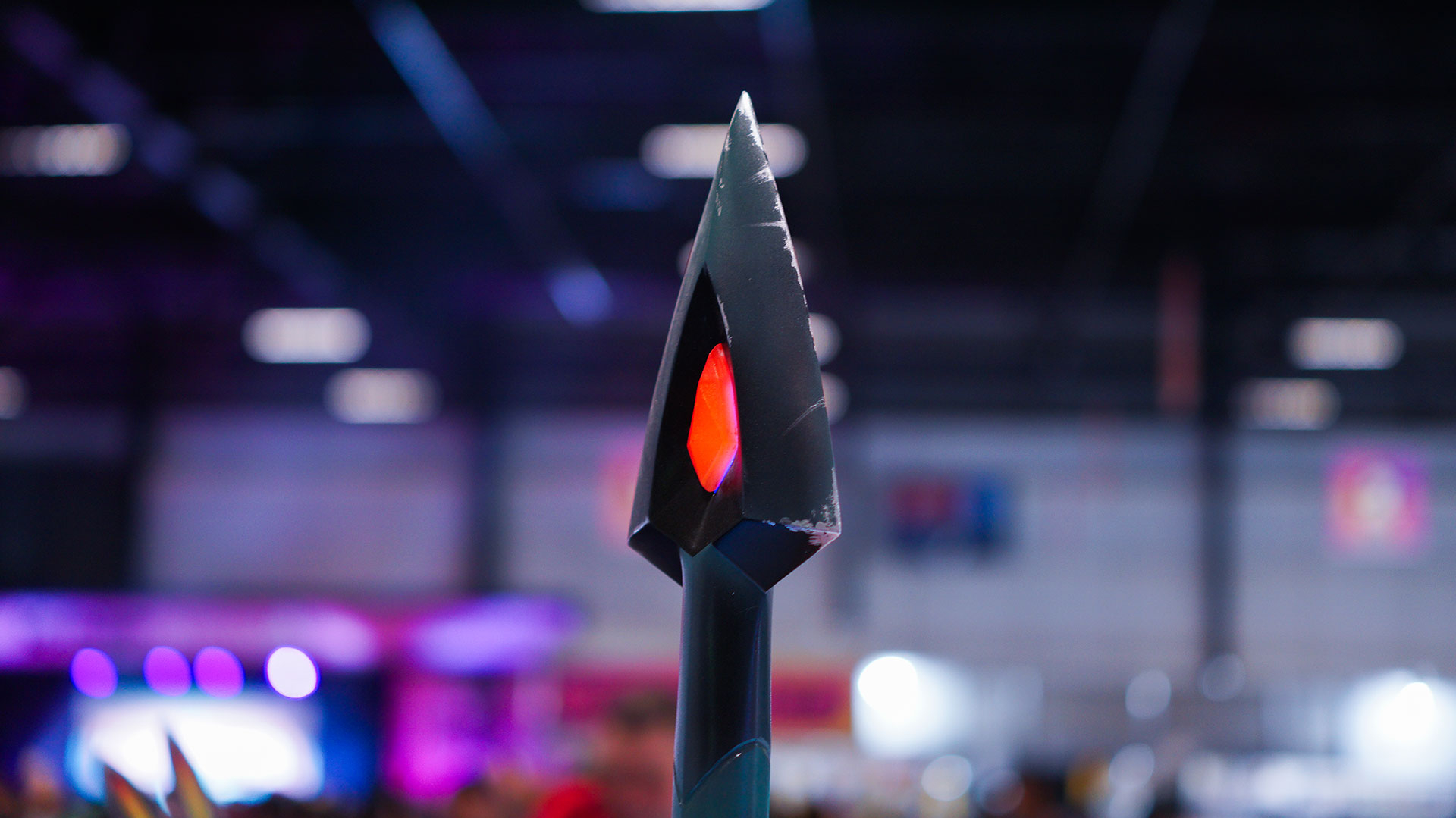A closeup of the point of the League of Legends sword.