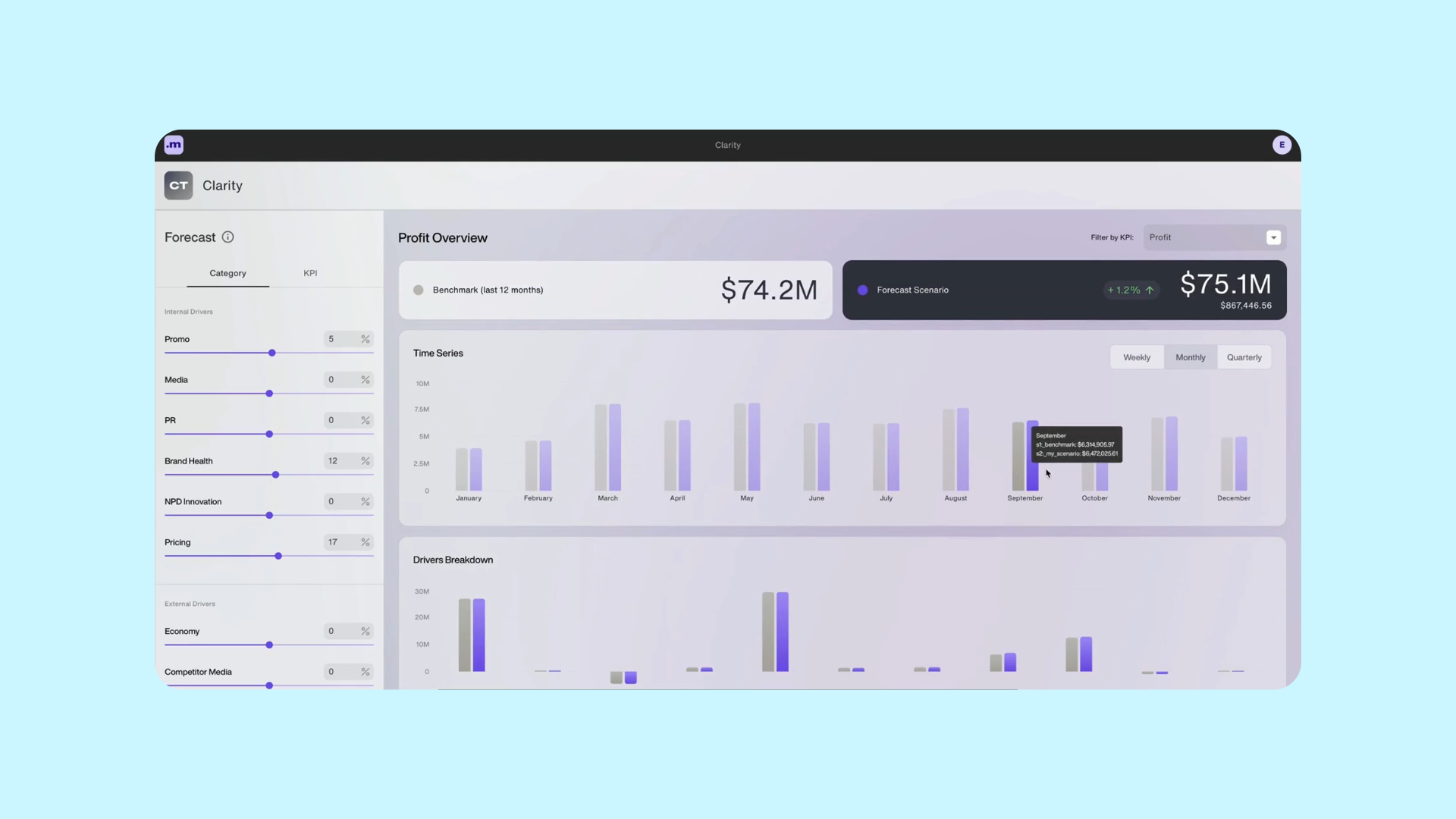 Example of the Clarity product UI from Monks