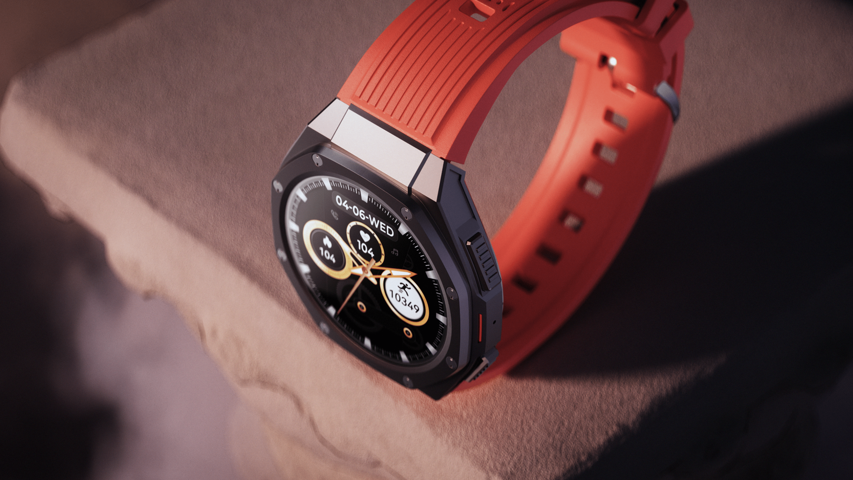 Hyper realistic animation of a boAt_Enigma watch seen from above.