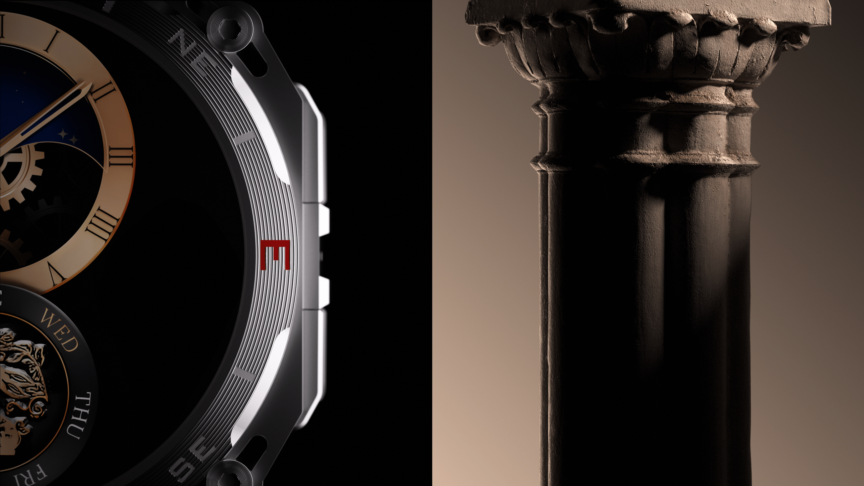 Hyper realistic animation of a boAt_Enigma watch closeup from the side.