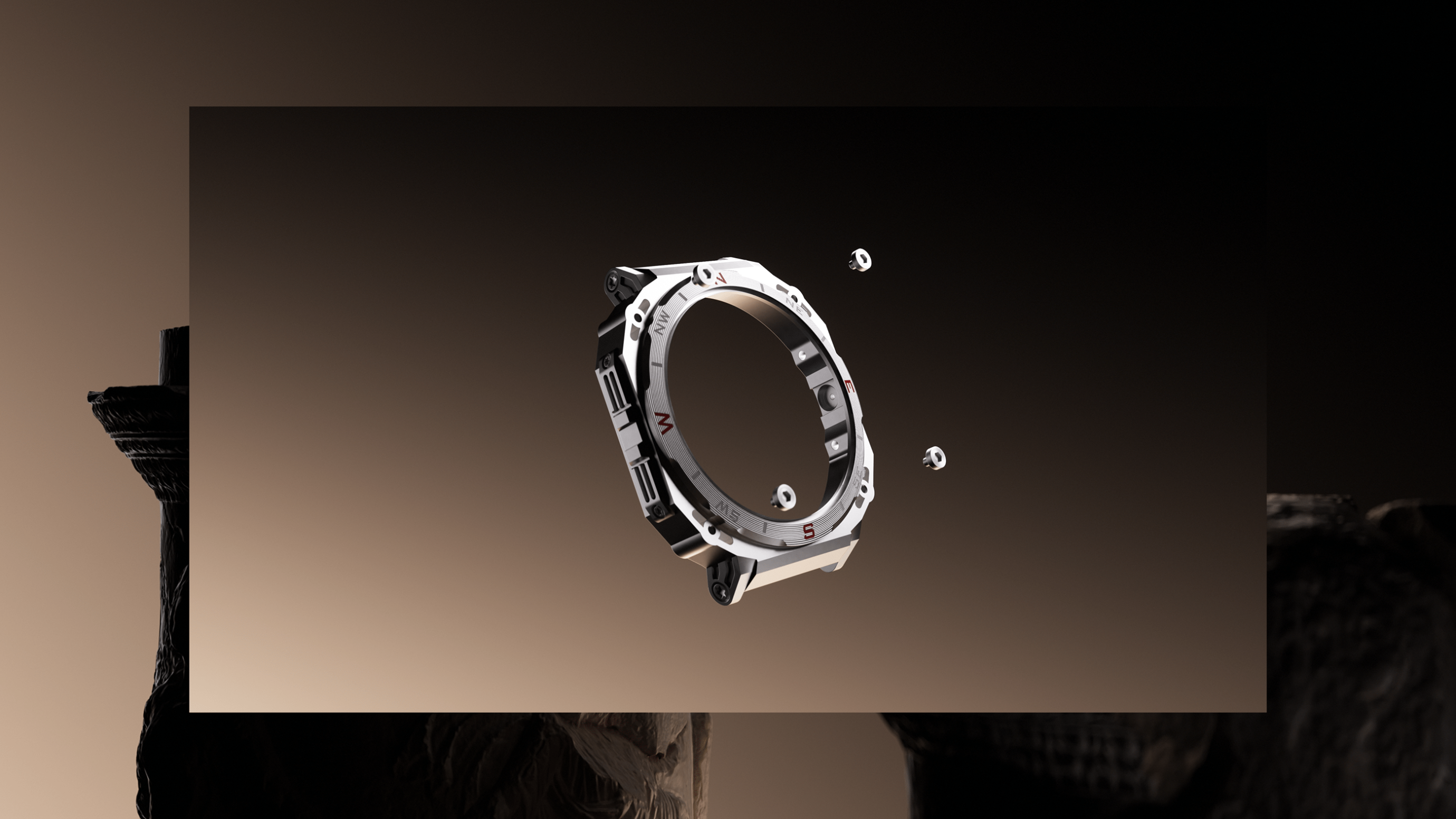 Hyper realistic animation of a boAt_Enigma watch with only the outside edge of the clockwork.