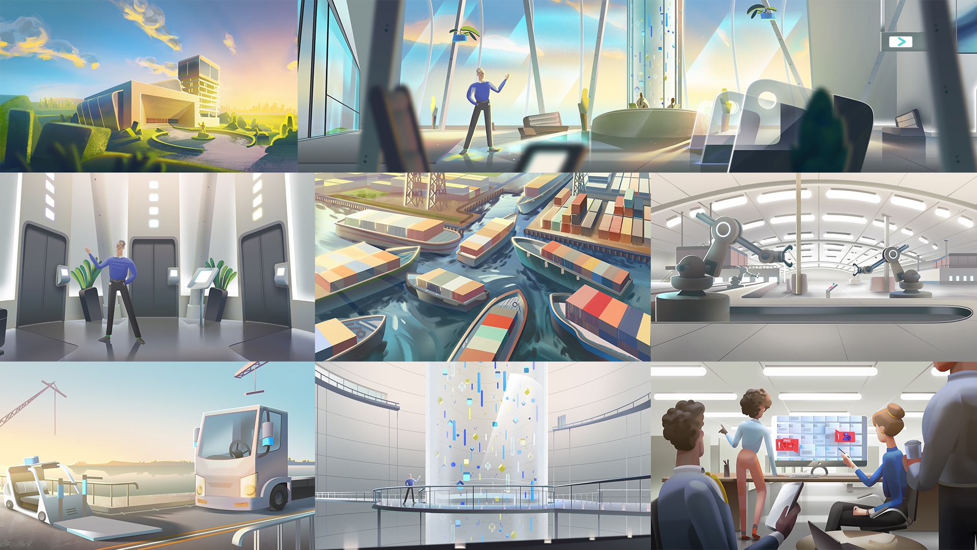 Overview of 9 concept animations showcase different frames of the video