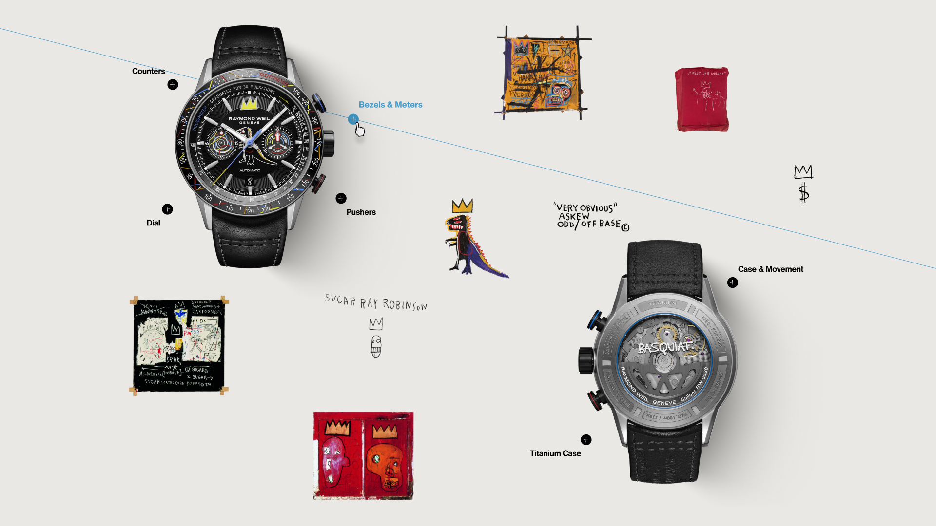 Raymond Weil and Basquiat website showing watches and details
