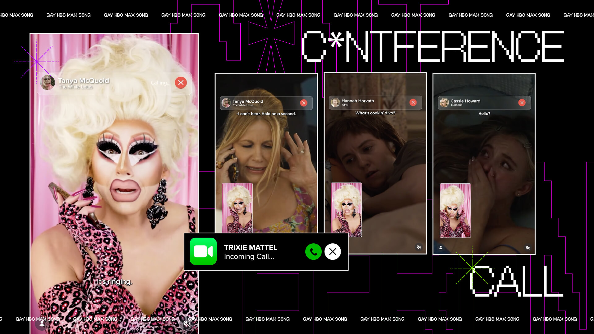 Global drag icon Trixie Mattel on a conference call with various HBO Max catalog stars