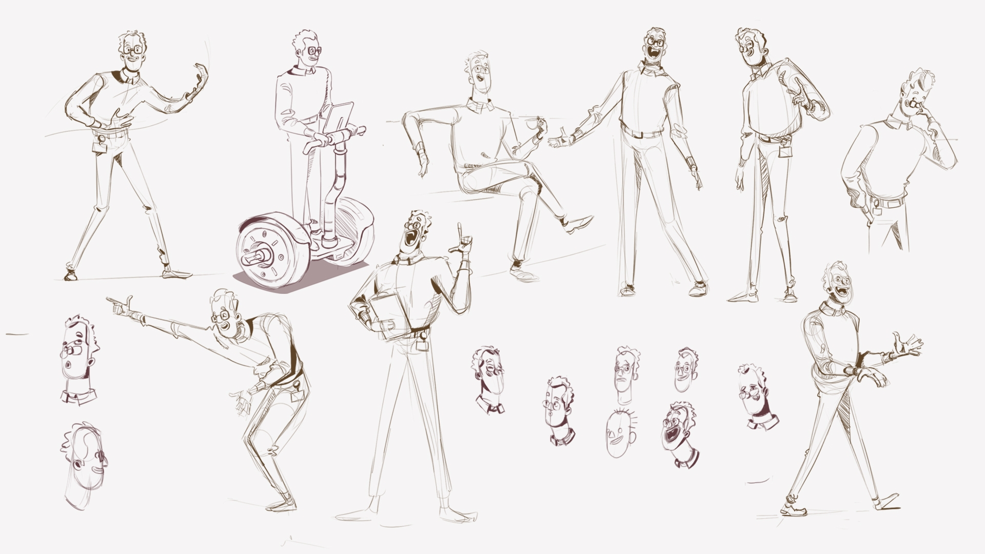Concept animation of the hero figure character development in different poses.