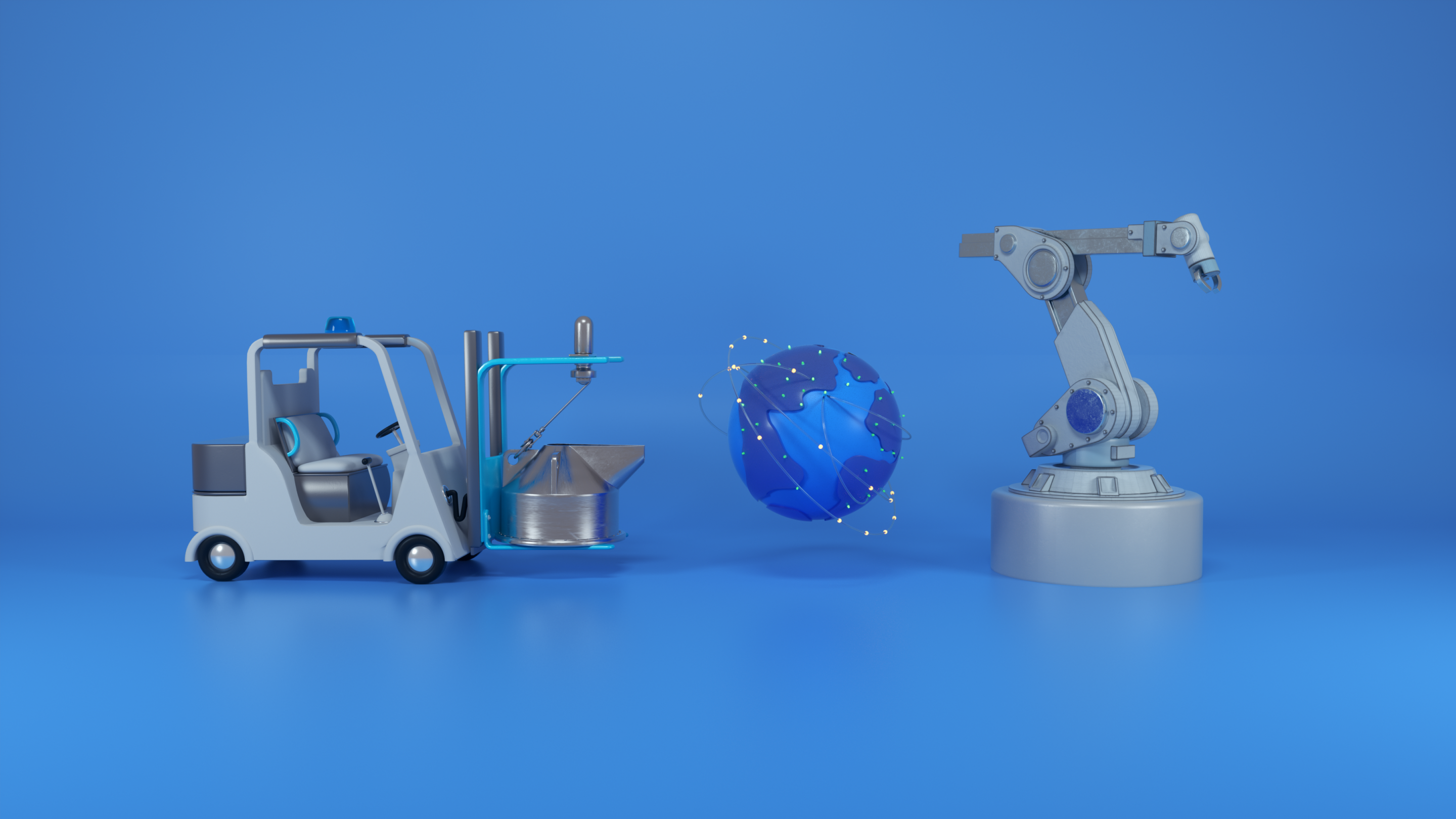 Animation of two IT Characters & assets details. A supply chain asset that is situated on a blue background.