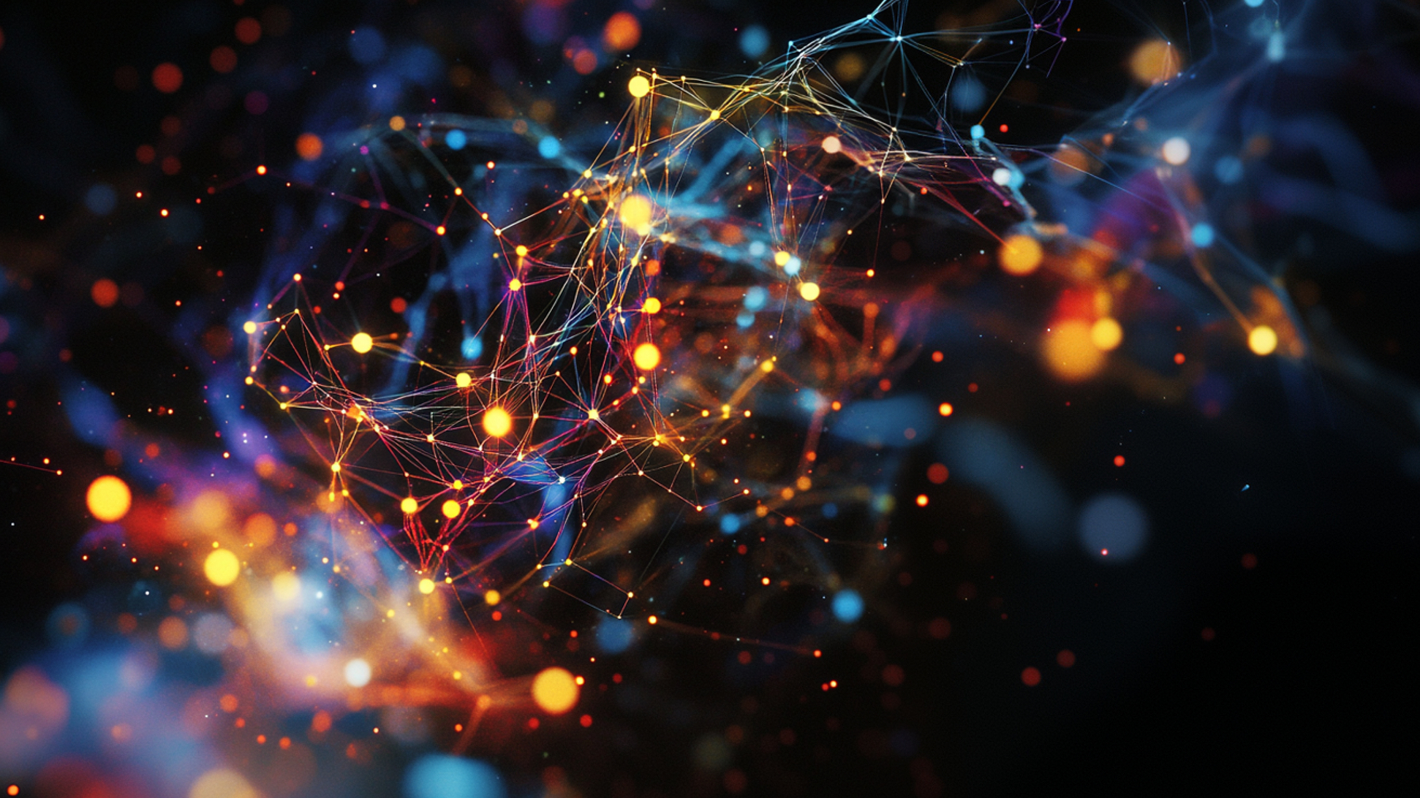 network of lights on a black background