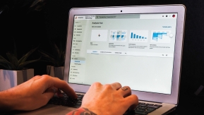 A laptop showing media technology