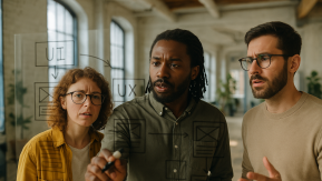 Monks employees working together on a technical problem over a glass board