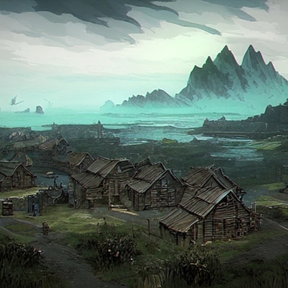 A landscape animated mountainside with mist and fog