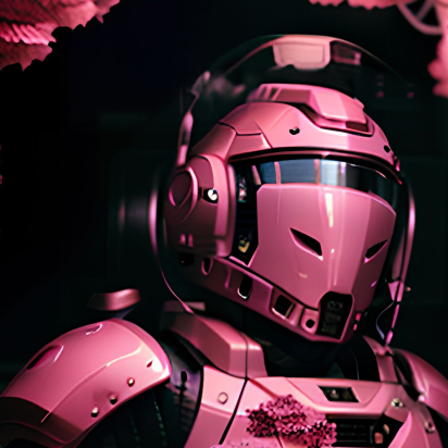 A pink robot covered in flowers generated by AI using Stable Diffusion