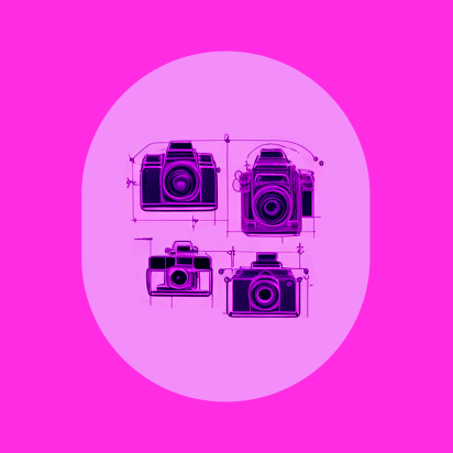 Doodle image of different cameras on a pink backdrop