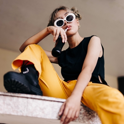 Woman with yellow pants