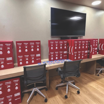 Chivas Lockers lining a desk in an office