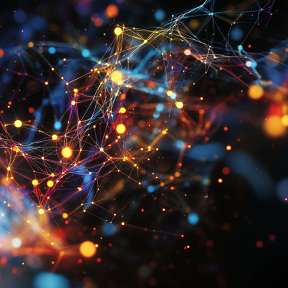 network of lights on a black background