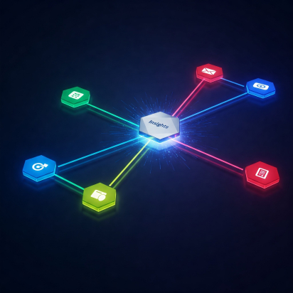 colorful icons with the word insights in the middle connected with lines