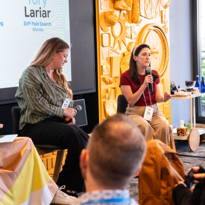 Monks' Victoria Lariar and Paylocity's Maddy Cross speaking at Google Think Leads 2025