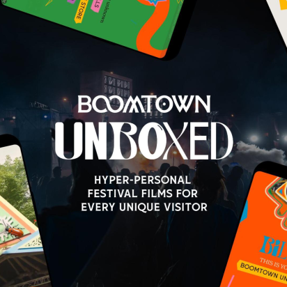 Boomtown Unboxed logo with a bunch of animated application screens around it