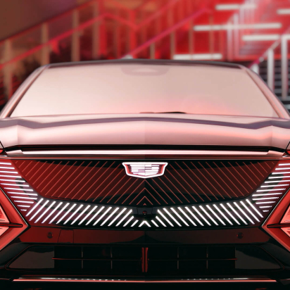 Cadillac LYRIQ still image with a red hue of lighting