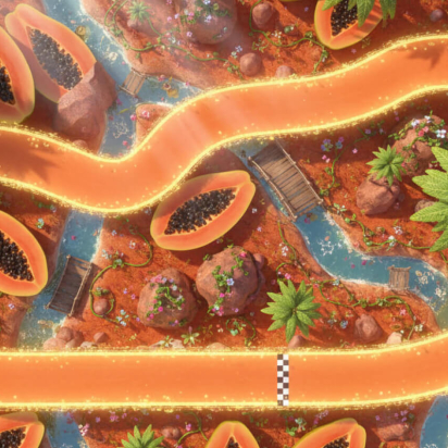 A race track created by Oscar Piastri F1 driver with a papaya theme using Google Gemini