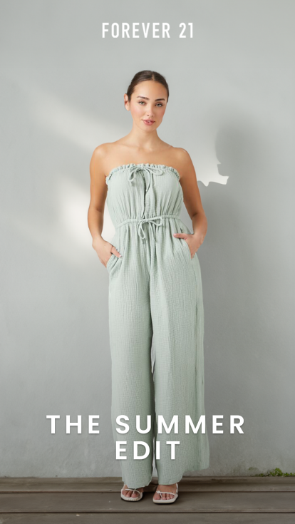 Woman in front of a plain wall wearing Forever21 clothes