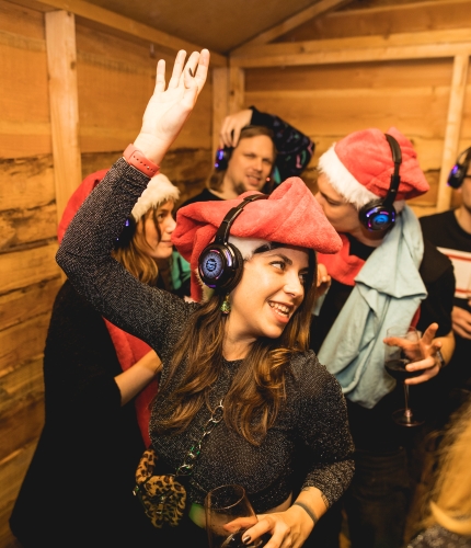 Employees having fun at a silent disco party