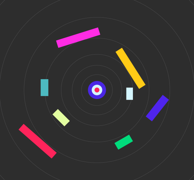 colorful squares and shapes circling