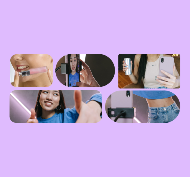 Collage of influencer filming in a selfie setup