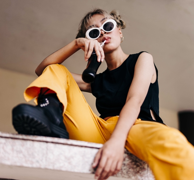 Woman with yellow pants