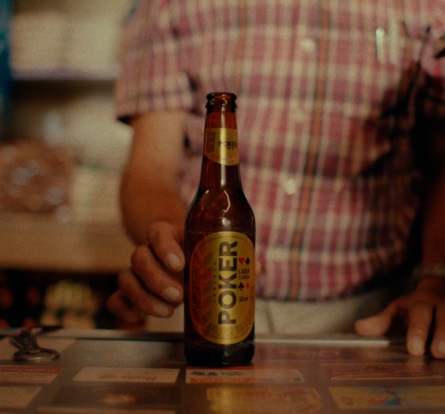 Poker beer bottle on a counter